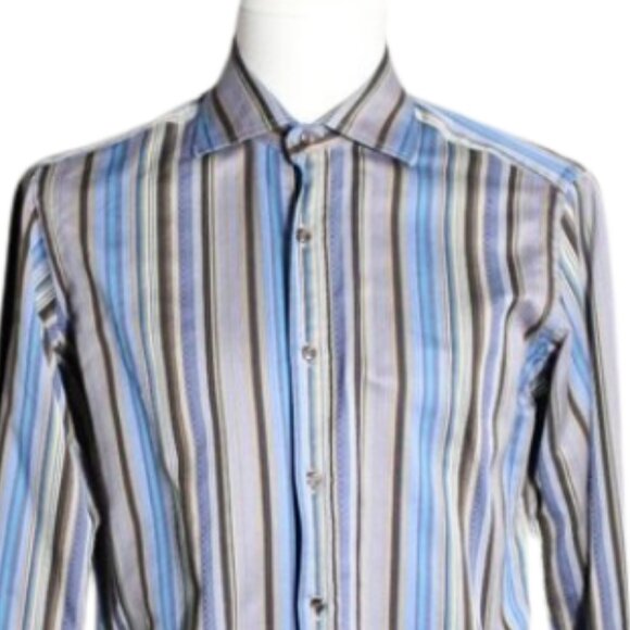 ETRO Milano SZ S 100% Cotton Striped LS Men's Button Up Dress Shirt - Picture 2 of 8